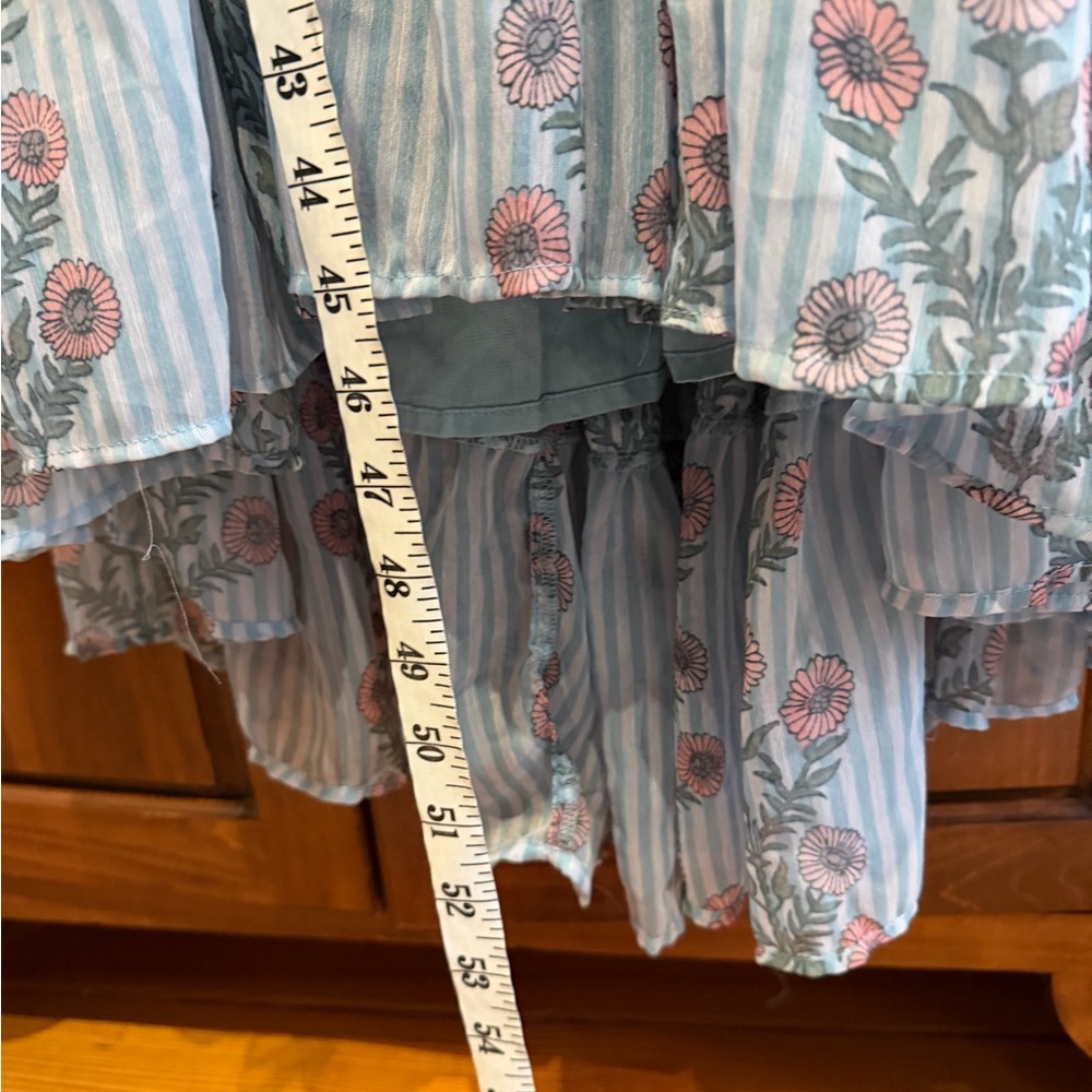 FREE PEOPLE Alejandra Midi Dress Soft Blue Combo Floral Drop waist tiered M - Picture 13 of 16